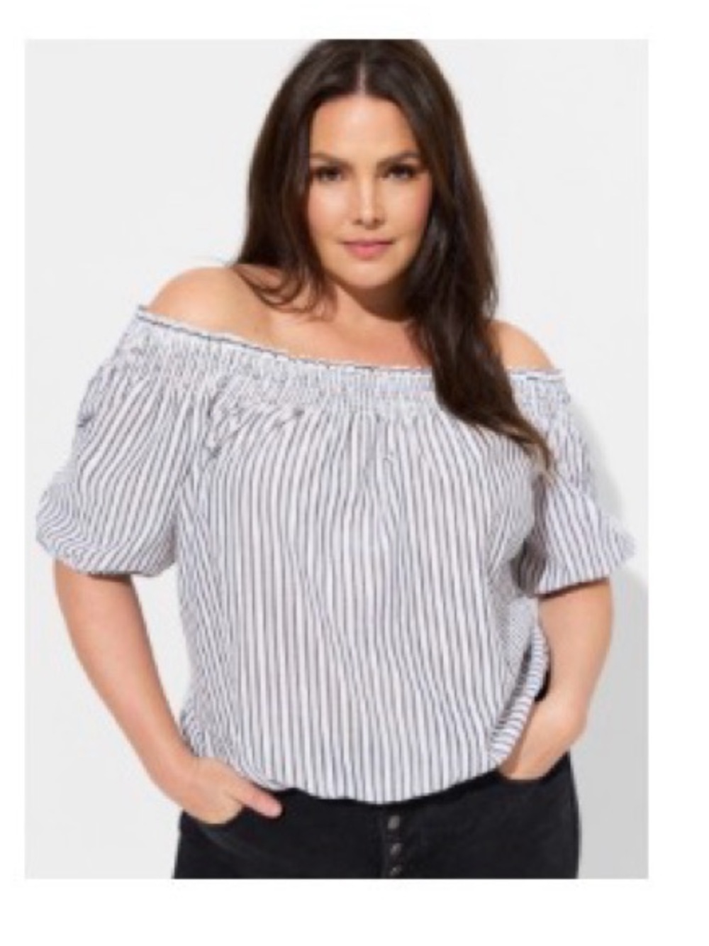 Off-Shoulder Striped Women’s Top - White/Gray